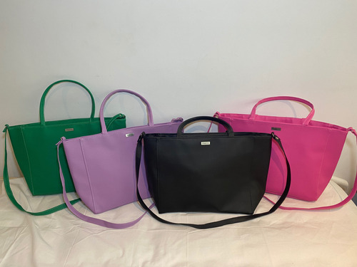 Bolso Cartera Tote Bag Cierre Y Dos Tiras Eco Cuero Mujer