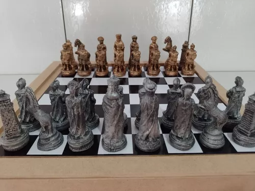 jogo de xadrez temático medieval Romano modelo 1,caixa de madeira