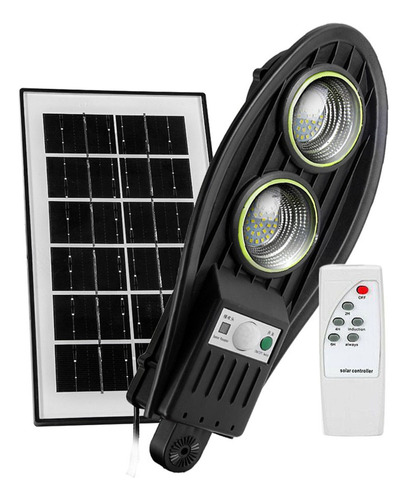 Foco Exterior Solar 2 Luces Led P/pared Sensor Mov Y Control Carcasa Negro Luz Blanco Frío