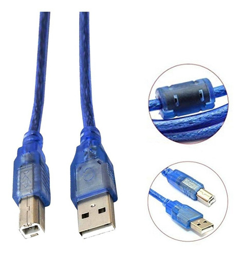 Cable Usb 2.0 A/b Para Impresora 3 Metros Mallado Con Filtro