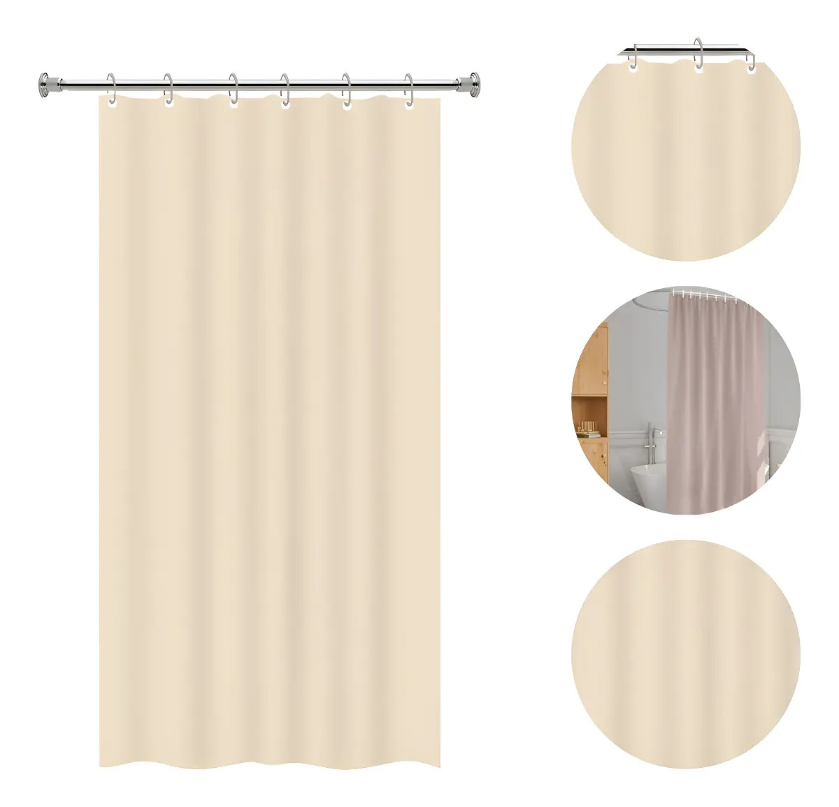 Cortina Box Banheiro Vinil Antimofo 1,38x1,98m Marrom Com Ganchos
