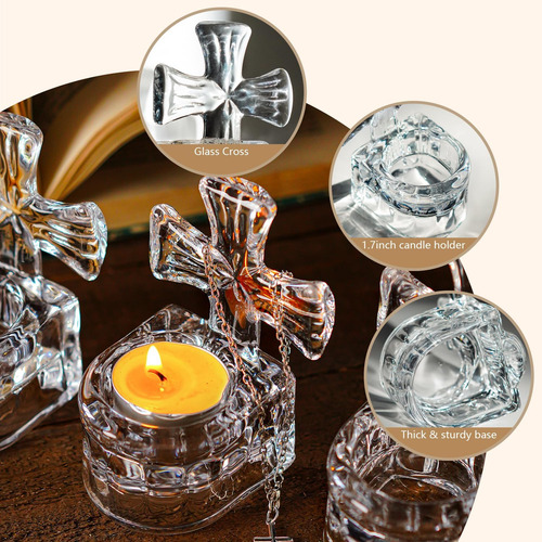 H&d Hyaline & Dora Set Of 3 Clear Glass Cross Candeler 4 Hig
