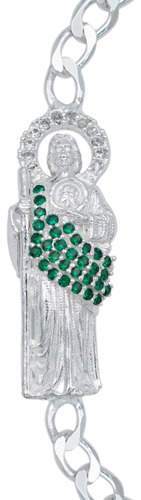 Pulsera Esclava San Judas Zirconias Tejido Figaro 3x1 5 Mm Color Verde Diámetro 6 Cm Largo 18 Cm