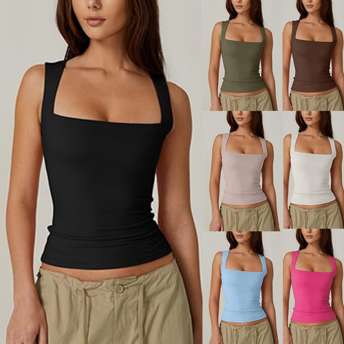 Camiseta Sin Mangas De Doble Capa Camiseta Básica Ajustada