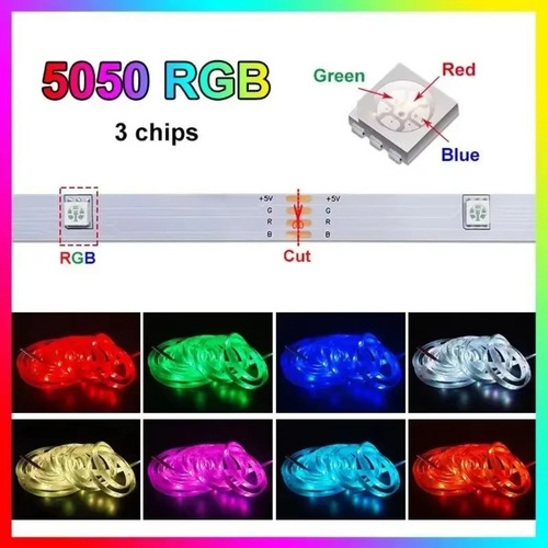 Faixa De Led Rgb De 2m 5v 5050 30leds/m Com Controle Remoto