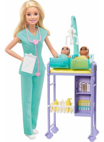 Barbie Doctora Pediatra + 2 Muñecas Pacientes Y Accesorios