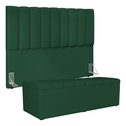 Kit Cabeceira Box 160 Cm Calçadeira Dália Suede Verde Musgo Cor Verde-musgo