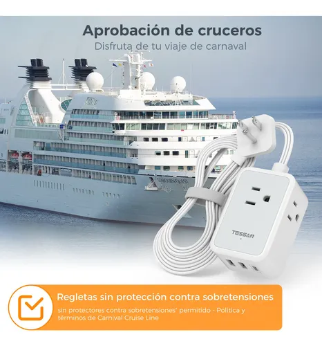 Multiple Enchufe Plano Con 1.5m 3 Salidas Ca Y 2 Puertos Usb