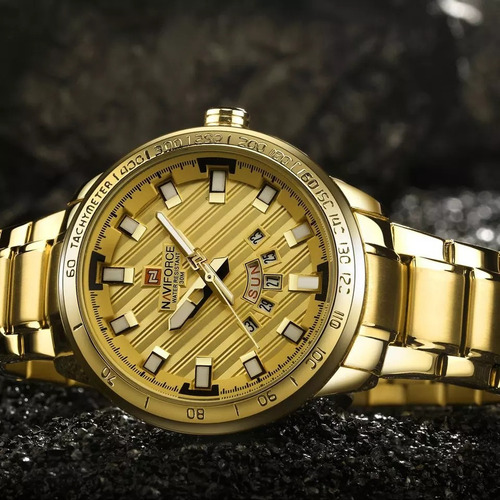 Relógio Naviforce Masculino Original Prata Dourado 9090 Luxo