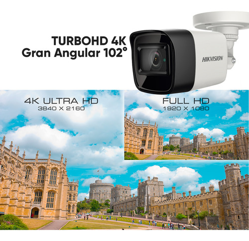 Hikvision Kit De 4 Cámaras De Seguridad Metálicas Bala Turbohd 4k 8mp Exterior Ip67 Ir Exir 30 Mts + Dvr 8mp 4 Canales Turbohd + 4 Canales Ip + 2tb Hdd Modelo Ids2ce16u0t-plus-sc+2tb