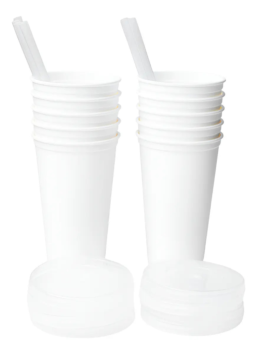 Vasos Personalizables Con Tapa Y Popote 16oz Papira 10 Pzas Color Blanco