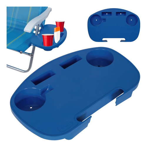 Mesa Portátil Para Cadeiras De Praia Com Espaço Copos Azul