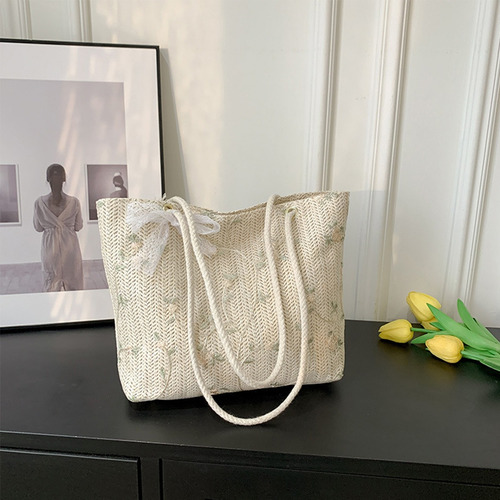 Bolsa Tejido Playa Paja Para Mujer