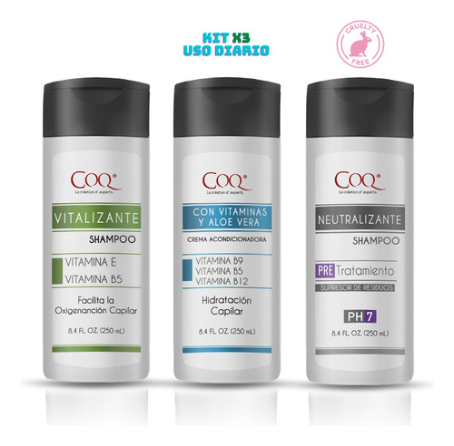 X3: Shampoo Vitalizante + Acondicionador + Sh Neutro 250 C/u