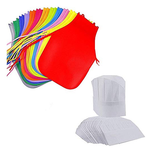 Aivs - 24 Delantales De Tela Para Niños Y Gorros De Chef Par