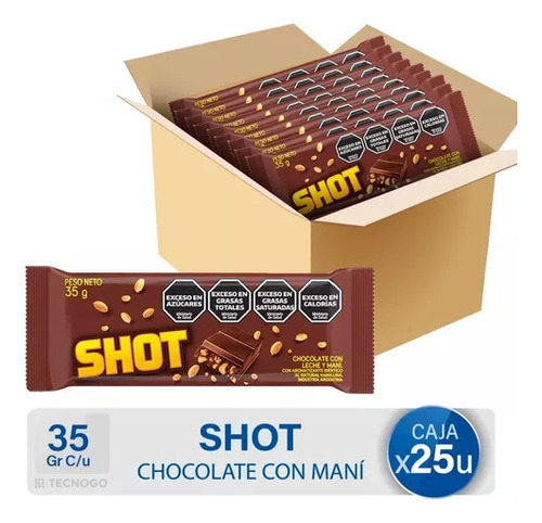 Chocolate Shot Con Leche Mani 35gr Caja X25 Unidades