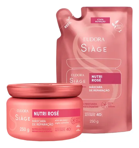 Kit Máscara Nutrição Capilar Com Refil Nutri Rosé Eudora | Frete grátis