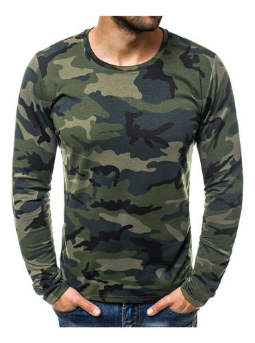 Camiseta De Manga Larga Con Estampado De Camuflaje Delgado P