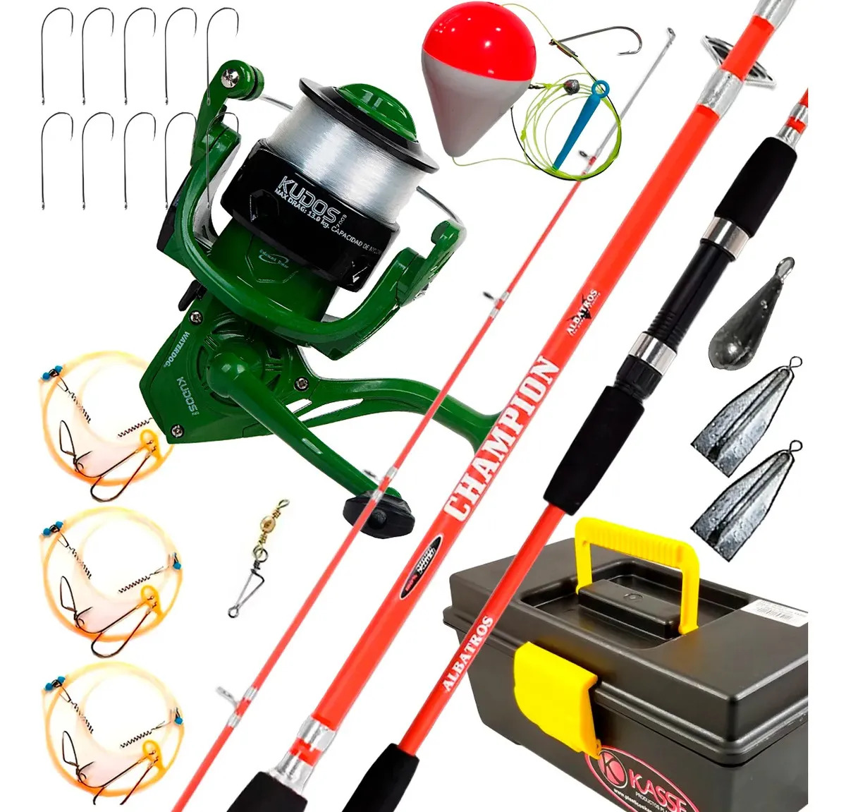 Equipo Pesca Variada 2.10m Reel Caja Accesorios Reel Gris, Derecho/izquierdo