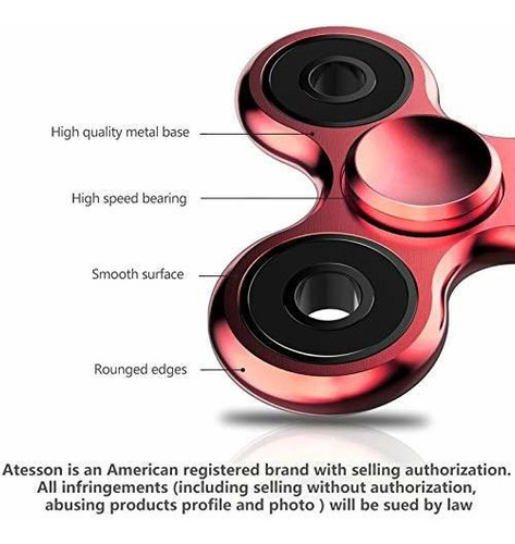 Fidget Spinner Para La Ansiedad Antiestres Color Rojo Metal