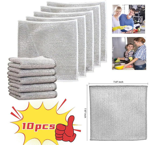 Paños De Limpieza De Alambre Neogor 10pcs 20x20cm Plata