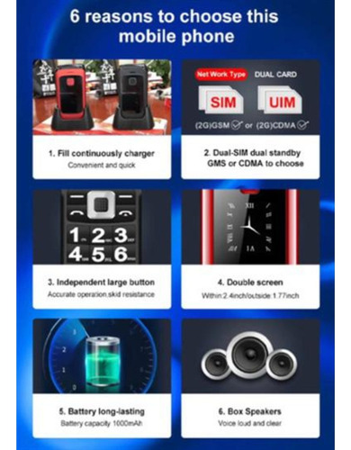 P Para Teléfono Celular Flip Dual Sim E For Adultos Mayores