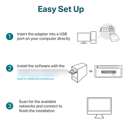 Adaptador Inalambrico /usb2.0/mini/n300/negro/tl-wn823n