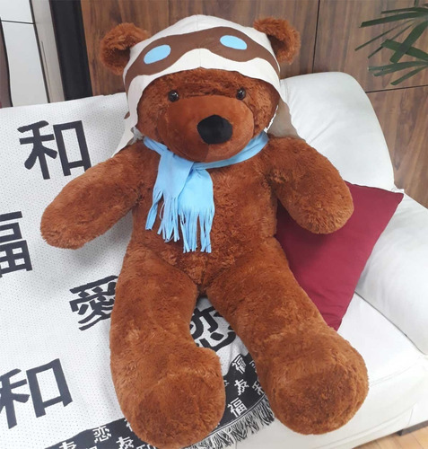 Imagem 2 de 9 de Urso De Pelucia Gigante Aviador Marrom 130 Cm 1,30 Mts