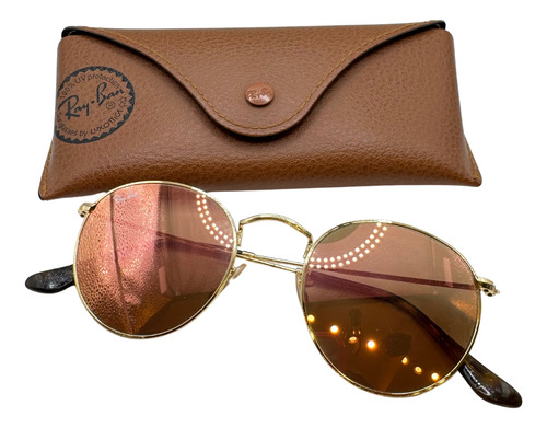 Anteojos Lentes De Sol Ray Ban Round Metal Espejado Rosa Espejo Rosa Rosa Dorado Dorado (Usado)