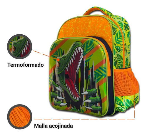 Imagen 5 de 6 de Mochila Escolar Infantil De Dinosaurio Resistente Tutti