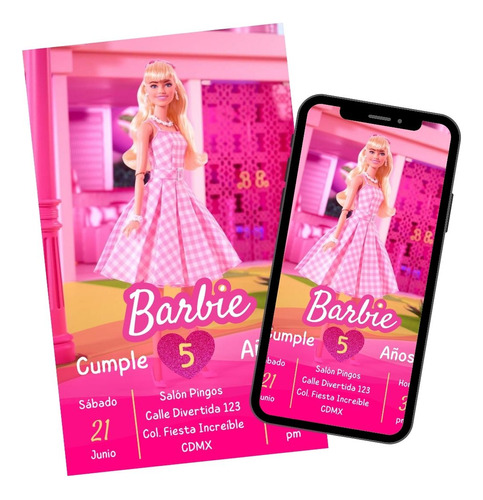 Invitación Película Barbie Digital Personalizada 