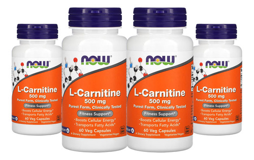 L Carnitina Now Foods 500mg 60veg Capsulas 4un Sabor Sem sabor