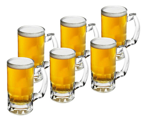 Conjunto Com 6 Canecas De Chopp Cerveja De Vidro 375 Ml Cor Transparente