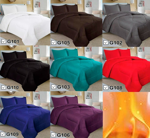 Cobertor Cubrecama Con Chiporro 2 Plazas+fundas Liso Colores