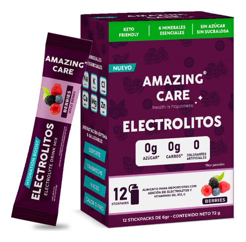 12x Electrolitos Bebida Hidratante Amazing Care Berries