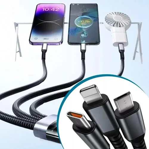 Cargador Usb Multiple 1.2m,cable Usb C Carga Rapida 3 En 1