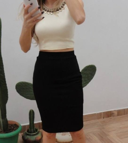 Saia Lisa Justa Midi Linda Malha Modelo Secretaria