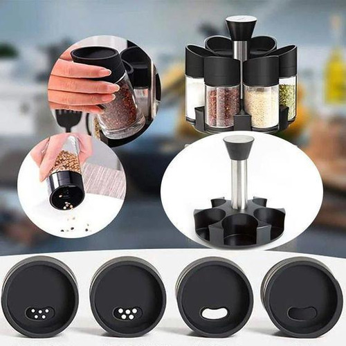 Porta Temperos Giratório Com Potes Acrilico 6 Peças