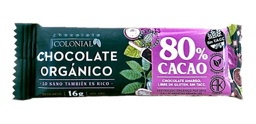 Organico Colonial 80% Cacao 16g -pack 50un-  La Golosineria