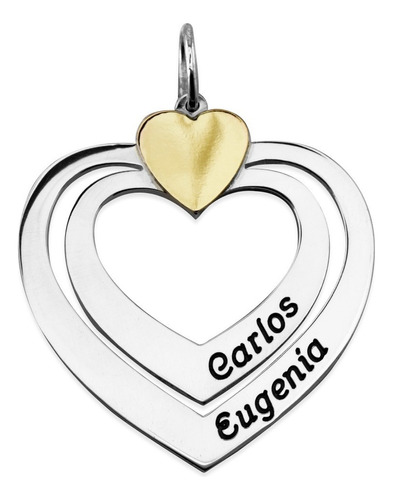 Dije Corazones Nombres Grabado Personalizado Plata Y Oro Color Plateado