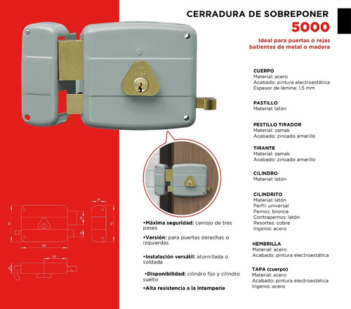 Imagen 7 de 10 de Cerradura 5000 Cilindro Cisa Suelto Derecha 60 Mm 2 Llaves
