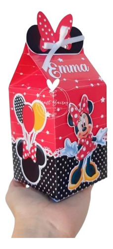 15 Cajitas Golosineras Milk Box Minnie Mouse Rojo Y Negro