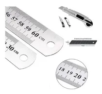 Comprar Réguas 30 E 60 Cm Aço Inox Profissional + Estilete 5 Laminas