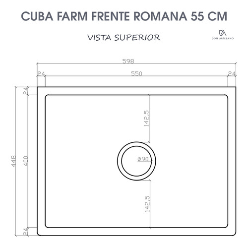 Cuba Cozinha Farm Sink Frente Romana 55 Cm Fazenda