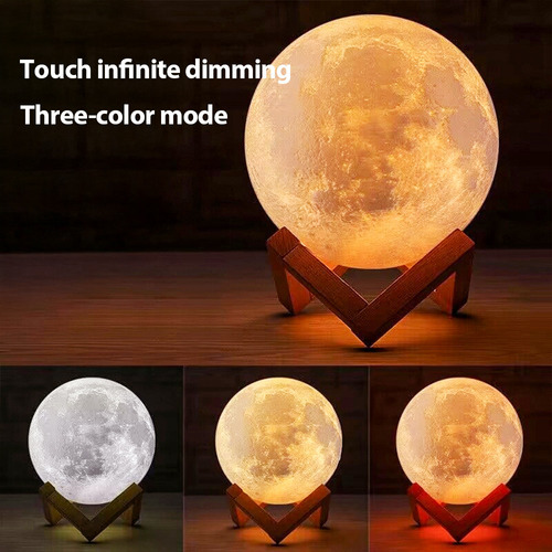 Luz Nocturna 3d Con Forma De Luna De 15 Cm Y Control Táctil