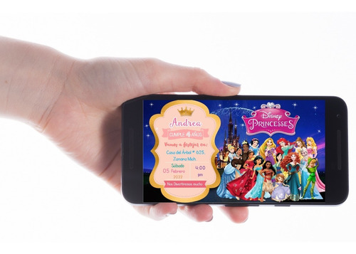 Invitación Digital Con Movimiento Y Música- Princesas Disney