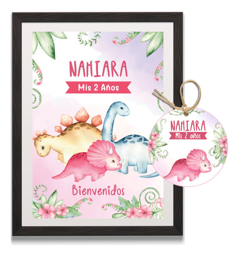 Kit Imprimible Dinosaurios Acuarela Rosa - Textos Editables