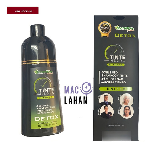 Shampoo Para Canas Con Tinte Para Cabello Color Negro 2 En 1