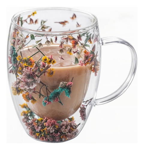 Tazas Doble Vidrio Taza Cafe Espresso Taza Doble Fondo Flor