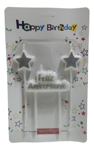 Velas De Feliz Aniversario Y Estrellas Brillantes X 3u